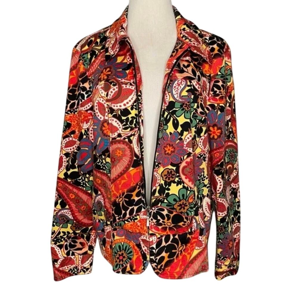 Erin London Vibrant Paisley Floral Multicolored Jacket Size: L